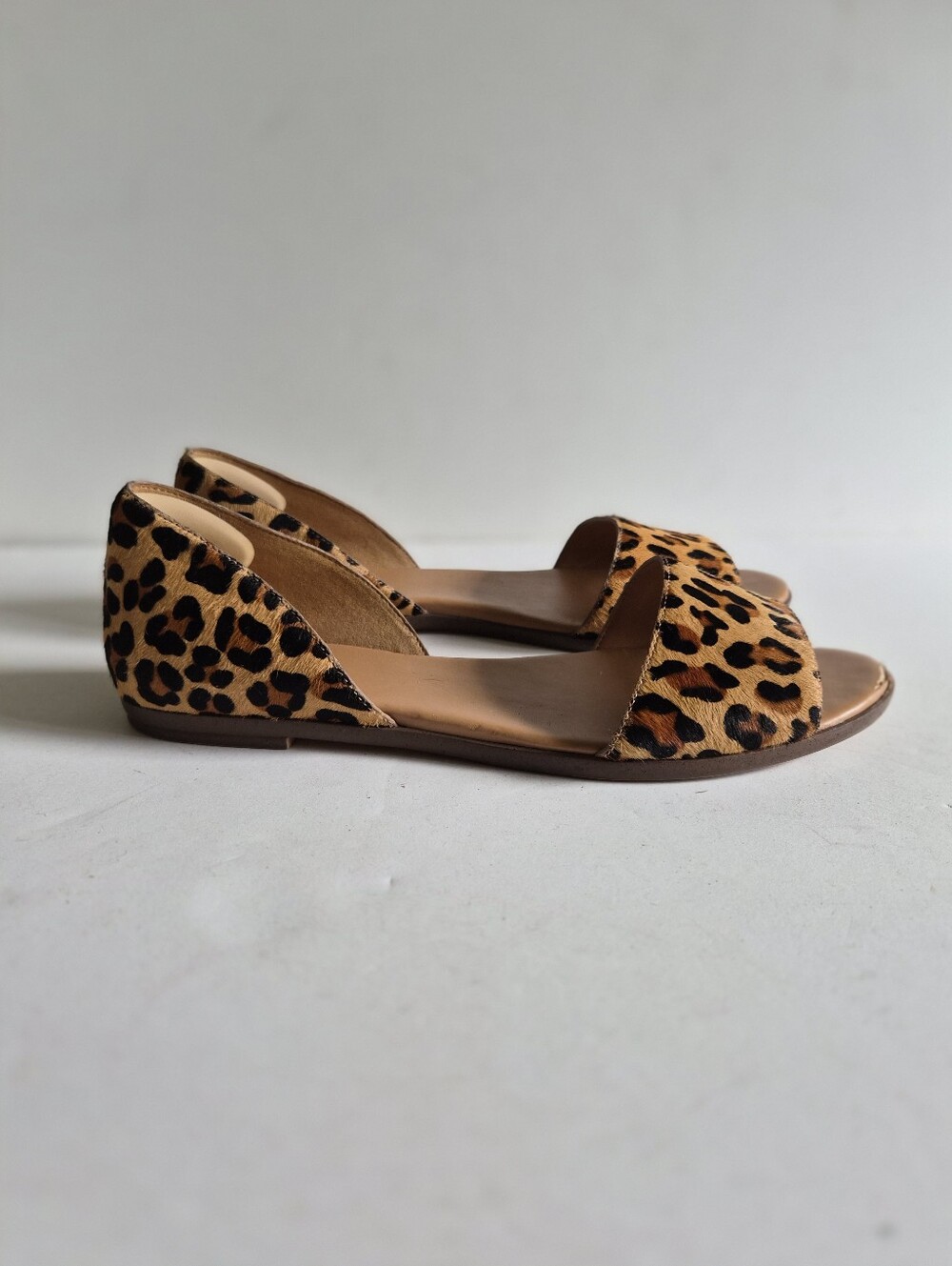 J.Crew Morgan Leopard Calf Hair Peep Toe Flats Size 9.5 Brown Tan Animal Print - Picture 7 of 16